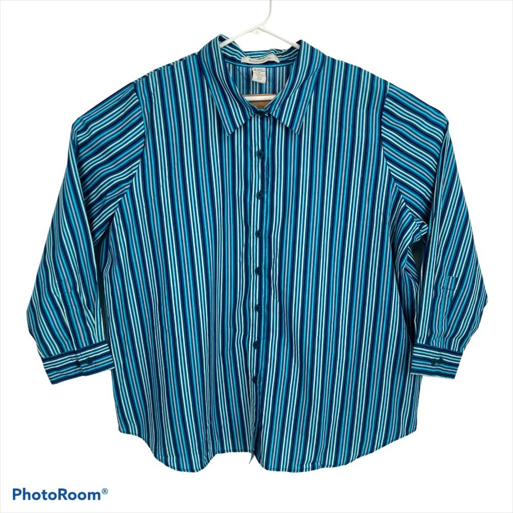Roaman's Blue Striped Button Up Shirt 2X